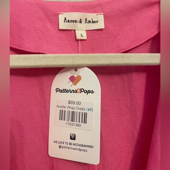 Aaron & Amber Boutique Pink Wrap Dress NWT Linen Large boutique Summer $69 - Picture 6 of 8